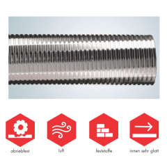 Absaugschlauch BETAFLEX Steel - Stahl verzinkt, gewickelt mit Baumwolldichtung - bis 125 C° - 10-Meter Rolle